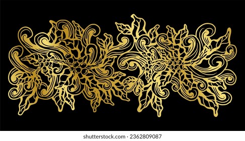 Coffee linear print. Abstract cup, beans. Vector contour seamless strip repeat on black background, luxury business cafe decoration