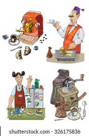 a coffee linked set - cartoon
