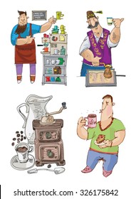 a coffee linked set - cartoon