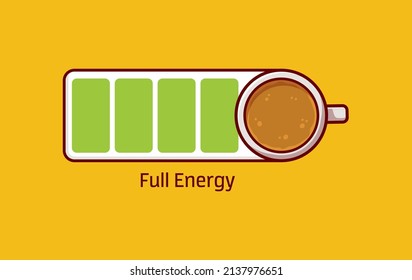 Coffee loading indicator sign. Time for coffee concept. Full energy coffee icon.