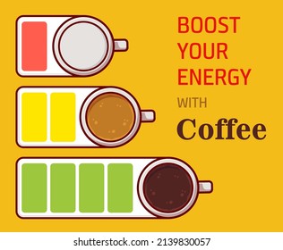 Coffee loading indicator sign. Time for coffee concept. Full energy coffee icon.