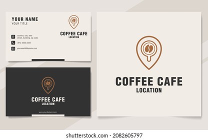 Coffee and location logo suitable for coffee shop, cafe or restaurant with business card template