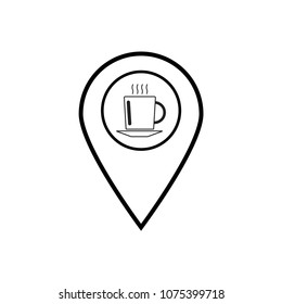 Coffee Location. coffee station. Outline.  Location.Black.Party Holiday Event Celebration Food Drink in flat design .Vector