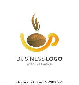 coffee logo with 3d brown and yellow color style