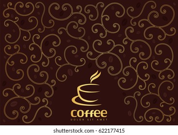 coffee logo and background with swirl line. 