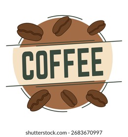 Coffee logo with beans in a circular badge design. Simple and modern style for cafe branding, product packaging, or digital graphics.