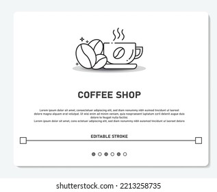 Coffee Logo With Beans and Cup Simple Vector Editable Stroke