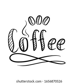 Logo del café en negro sobre fondo blanco. Vector de esquema. Apropiado para tazas de café, menús, carteles, banners, embalaje, diseño de cafés.