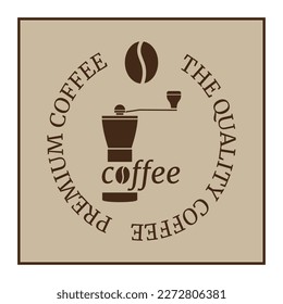 Logo del café, marca de café con la imagen de una molinera de café.