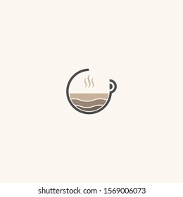 Coffee Logo Brown. Modern Icon Symbol Signs Monochrome Mono Line Minimalism Vector Logo For Coffee Shop.