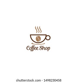 Coffee logo for cafe resto and product label - food drink cup spoon fork utensil, coffee seed, smoke.