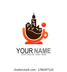 Coffee logo and city icon, Cafe logo. Coffee. vector illustration. editable, 