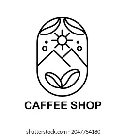 Coffee logo with classic lines bright mountain background luxury design, suitable for coffee shops