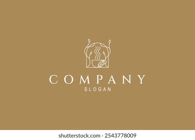Kaffee-Logo mit Kombination aus Rahmen und Pflanzen im Line Art Design Stil