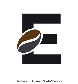 Coffee Logo combine with letter E vector template