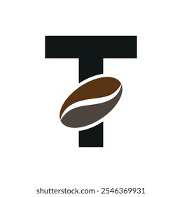 Coffee Logo combine with letter T vector template