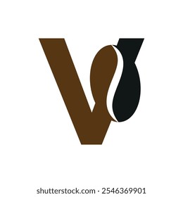 Logo de café combinado con letra V Plantilla de Vector