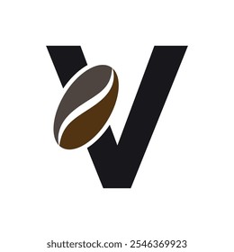 Coffee Logo combine with letter V vector template