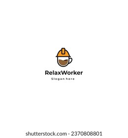 Coffee Logo Concept With Safety Helmet Icon Template.