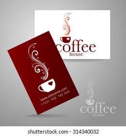 Coffee logo. Corporate identity design for coffee house, coffee shop, bar, etc. Template design business card.