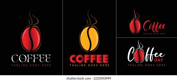 Design-Vorlage für das Coffee Logo. Coffee Logo Banding. Kaffee Bean Logo schwarzer Hintergrund. Essen und Trinken. Vektordesign.