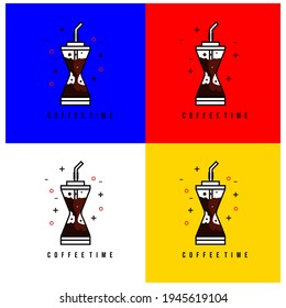 coffee logo with a cup concept like the sand of time and coffee water slowly falling down. eps file. suitable for cafe and restaurant logos