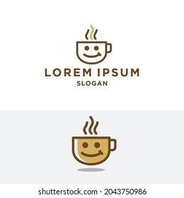 coffee logo. coffee cup with happy face line logo icon vector for cafe and restaurant business 