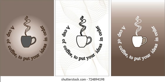 Coffee logo, coffee cup, vector image, steam from a cup, slogan for a cafe, text in a circle