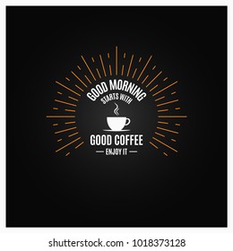 Coffee logo. Coffee cup vinge label on black background