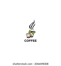 Diseño del logo del café con una combinación de hojas y tazas de café