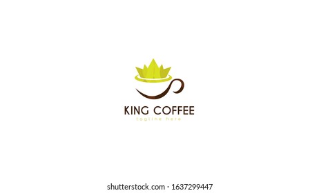 coffee logo design and crown, with yellow crown and brown cup.