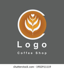 Coffee logo design-  C-symbol, Latte coffee art, with hearts design on top, C logo.
