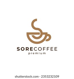 coffee logo design with cup and letter S logo design