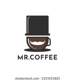 Coffee logo design idea with mustache and hat icon