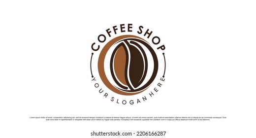Ilustración de diseño del logo del café con icono del grano de café y concepto creativo