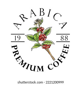 coffee logo design for label packaging of ink drawing  water colour. coffee label sticker packaging vintage