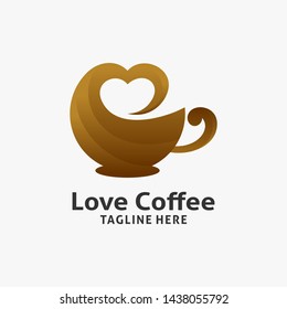 Coffee logo design with love shape