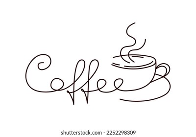Coffee logo design in minimal style isolated on white background. Line design coffee cup. vector