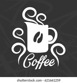 Coffee logo design with mug silhouette and grain sign