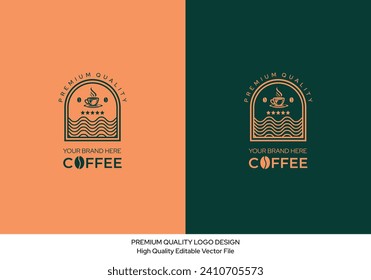 Coffee logo design for packaging, premium quality coffee logo editable vector file, Retro vintage coffee logo. Modern colors coffee can pouch beans logo editable illustration file.