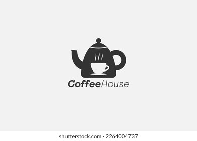 Coffee Logo Design With Coffee Pot And Cup. Hot Coffee Logo Concept.