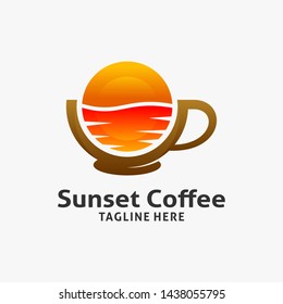 Coffee logo design with sun set shape