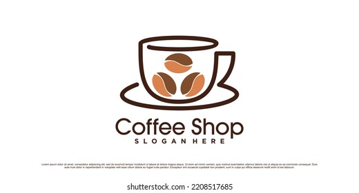 Coffee logo design template with cup icon and creative element concept