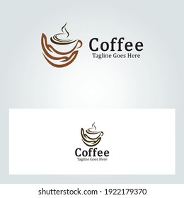 Coffee logo design template. Hand  logo. Vector illustration