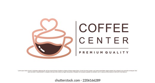Plantilla de diseño del logotipo del café con un elemento cardíaco y un icono de taza