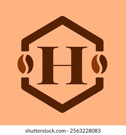 Coffee logo design template. Letter H logotype hexagon clip art vector illustration. Coffee bean modern logotype with brown colour good for cafe badge design