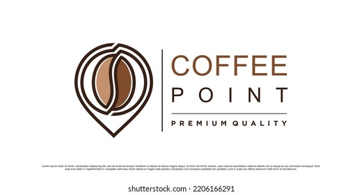 Coffee logo design template with location point icon and creative element concept