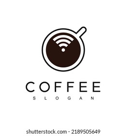 Coffee logo design template With Vintage Concept style. Using Wifi And Mug Icon For coffee shop And Cafe Business
