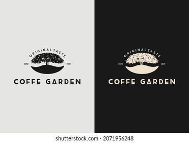 coffee logo design that forms a shady tree premium vector