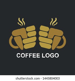 coffee logo design. two coffee cup-shaped hands toast each other